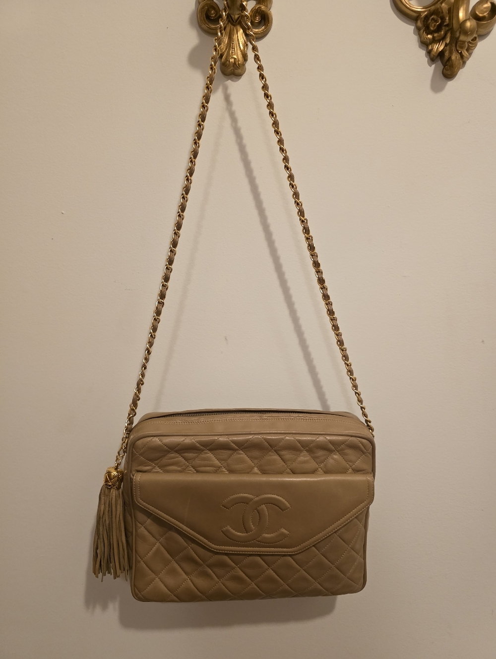 Vintage Chanel Tan Quilted Lambskin Camera Bag